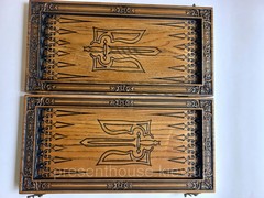 Handmade Wooden Backgammon Set Ukrainian Trident 48cm Gift Board Game Decor
