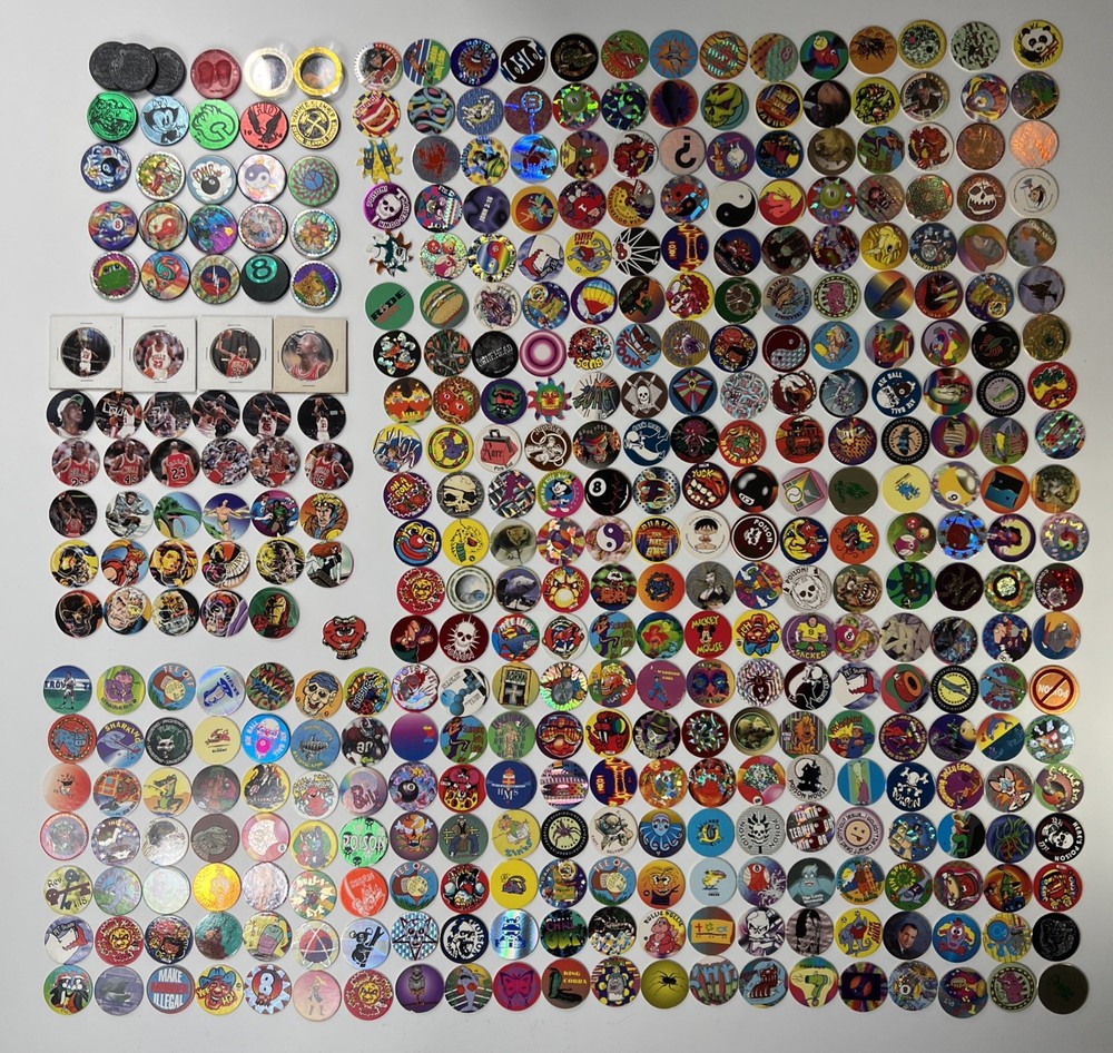 90 ’s POG Collection – Lot of 350-400 POGs & Slammers Iron Man Michael Jordan