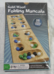 Cardinal Solid Wood Folding Mancala Game Board 48 Multi Color Stones NOS Age 6+