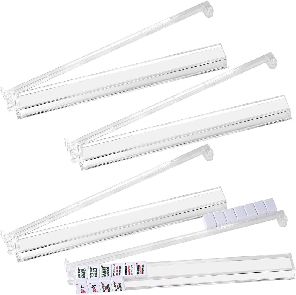 Mahjong Racks with Pushers Set of 4, Clear Acrylic All-In-One Mahjong Pushers an