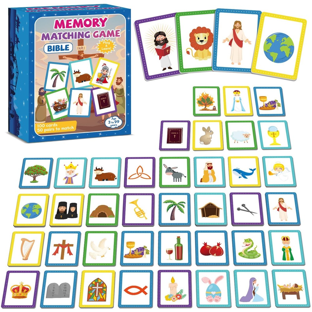 100 Memory Matching Card Game Bible Educational Kids Christian Preschool VBS Set