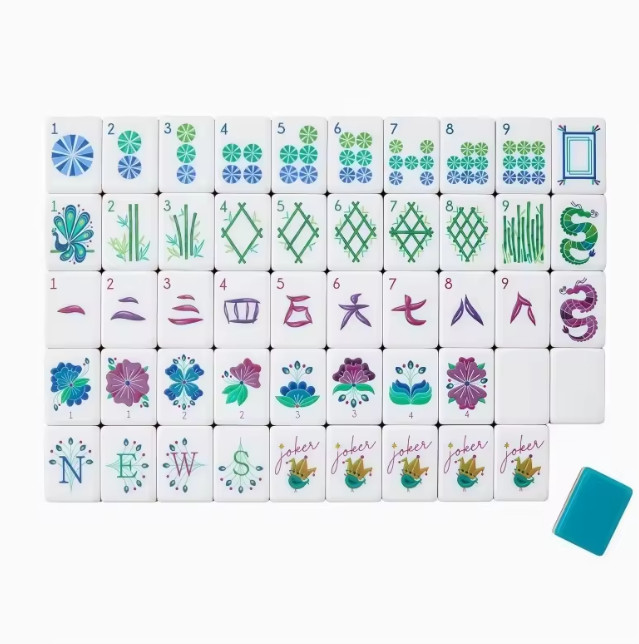 Luxury American Mahjong Set 160 Engraved Acrylic Tiles Peacock Blue Lagoon