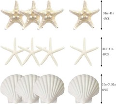 JQAQJU 3-4 Inches Large Starfish and Scallop Shells for Crafts 12PCS,…