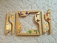 Pegs & Jokers Up to 8 Player Board Game w/ 4 Decks Poker Cards 12″ Select Pine