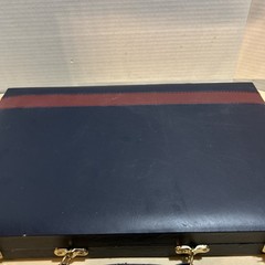Vintage BACKGAMMON Travel Game Set Navy Blue Faux Leather Folding Case Compact