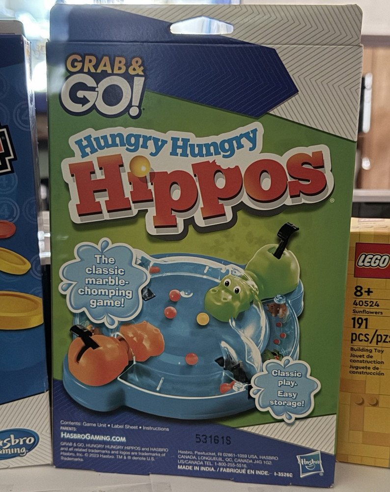 Hasbro Hungry Hungry Hippos Grab & Go Travel Size Board Game, 2+ Players, 8+