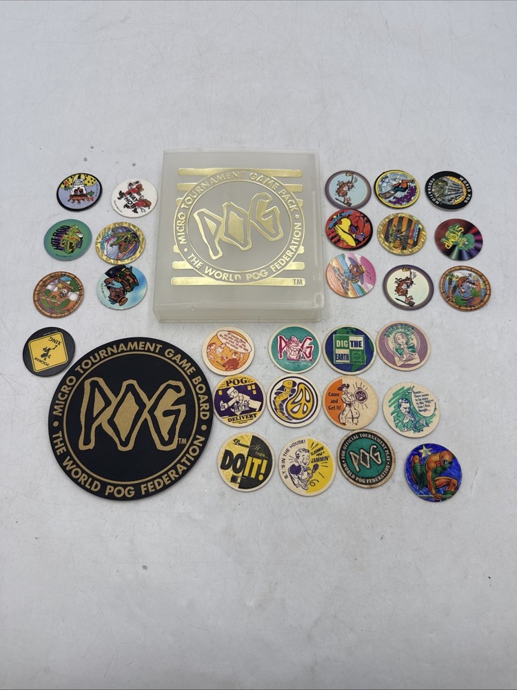 Vtg 1994 World POG Federation Micro Tournament Game Pack Case Board Lot 28