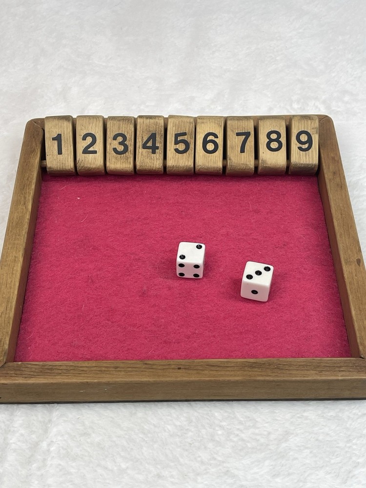 Vintage Shut The Box Wooden Dice Game 2 Player Red Felt Pub Bar Tabletop Game