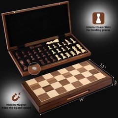 Chess Set Board Games for Adults: Handmade Walnut Wooden 15 2 Extra Queens