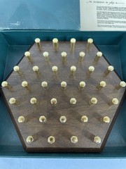 THE LAST MOVE Classic Edition Hexagonal Peg Solitaire Board Game Walnut 24K Gold