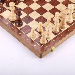 15” Walnut Chess Set with Storage Board for Adults & Children, 2 Players