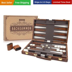 Backgammon Set, 15 Inches Classic Board Game with Leather Case, Folding Board…