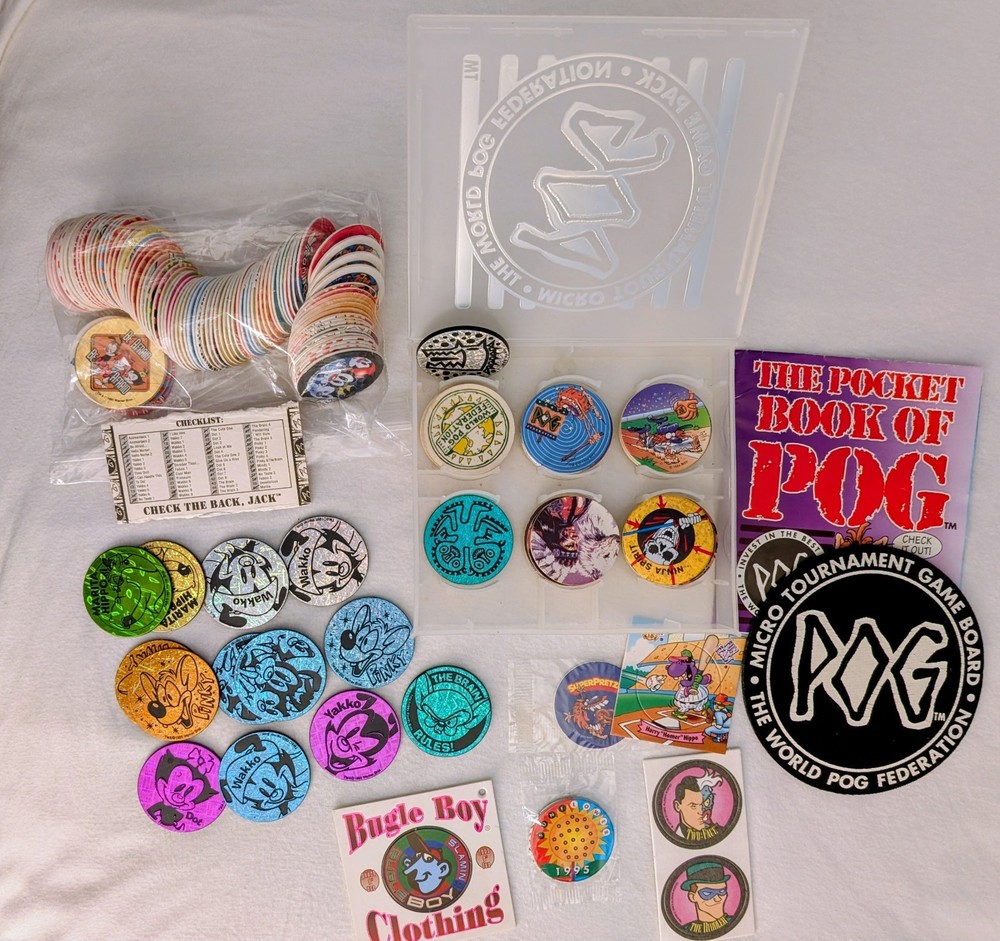 POG Tournament Game Pack w/ Pocket Book & Mixed Pogs Lot World Pog Fed 1994