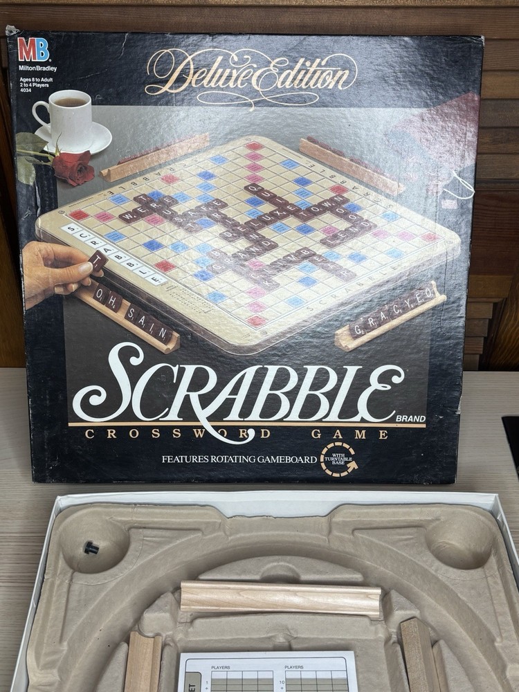 Scrabble Deluxe Edition EUC Rotating Turntable 1989 COMPLETE Milton Bradley