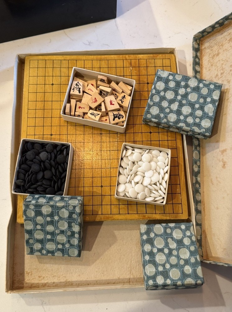 Vintage Go and Shogi Combination Game Board and Gamepieces Japanese