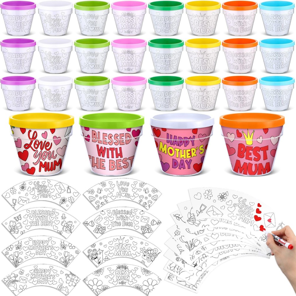Pots 24 Pcs DIY Color Your Own Mom Artist Crafts Kit Tulip Flower Meanplan Bulk