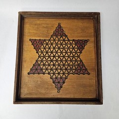 Vintage Wooden Chinese Checkers Board Game Double Sided Handmade Wood
