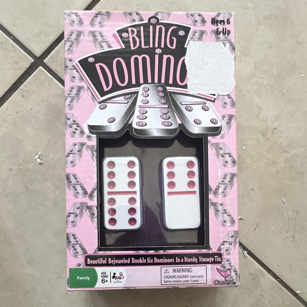 Cardinal Bling Bejeweled Dominoes Double Six Pink in Purple Storage Tin