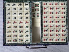 Vintage MCM Chinese Mah Jong Mah-Jongg Tile Game in Silk Case NEW Tiles READ