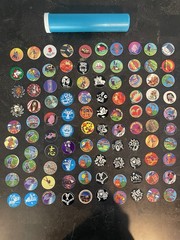 Pogs Lot of 100 Original POGs With Tube Carrying Case Vintage 1990’s