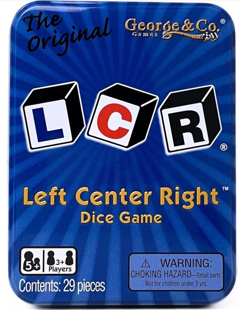 LCR – Left Center Right – Dice Game in Blue Tin Packaging – New Sealed