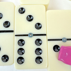 Vintage Cribbage Dominoes Game Set Double 6 Metal Dot Wood Box Japan