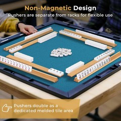 Mahjong Racks with Pushers Set of 4, All-In-One Tile Wooden Mahjong Racks 4 Stro