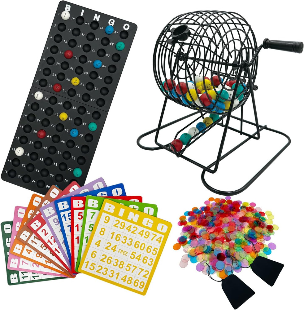 Deluxe Bingo Game Set,Bingo Set Includes Metal Cage,600 Mixed Color Plastic Chip