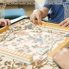 Chinoiserie Mahjong Mat with 1 Carrying Bag 22″ Beige & White Floral Mahjong Mat
