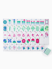 160 American Mahjong Tiles 4-Layer Acrylic Cyan Theme Engraved Set fast ship