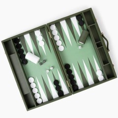 Premium Leather Backgammon Set Green Travel Game Gift for Adults