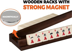 American Walnut Wood Mahjong Racks with Pushers, 4Pcs Mahjong Racks Set for Mahj