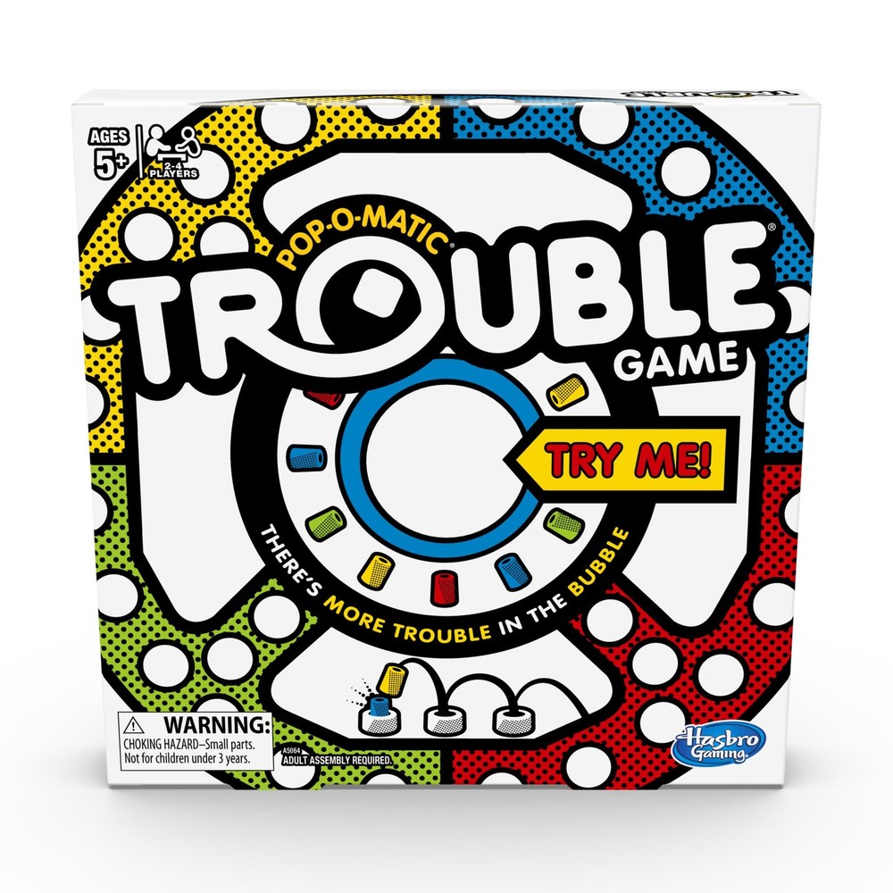 Hasbro Gaming Trouble Board 2.0 H x 11.0 L x W, Red, Blue, Green, Yellow