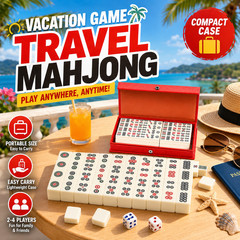 Portable Travel Mahjong Set 144 Tiles 2 Dice Compact Red Storage Case Game