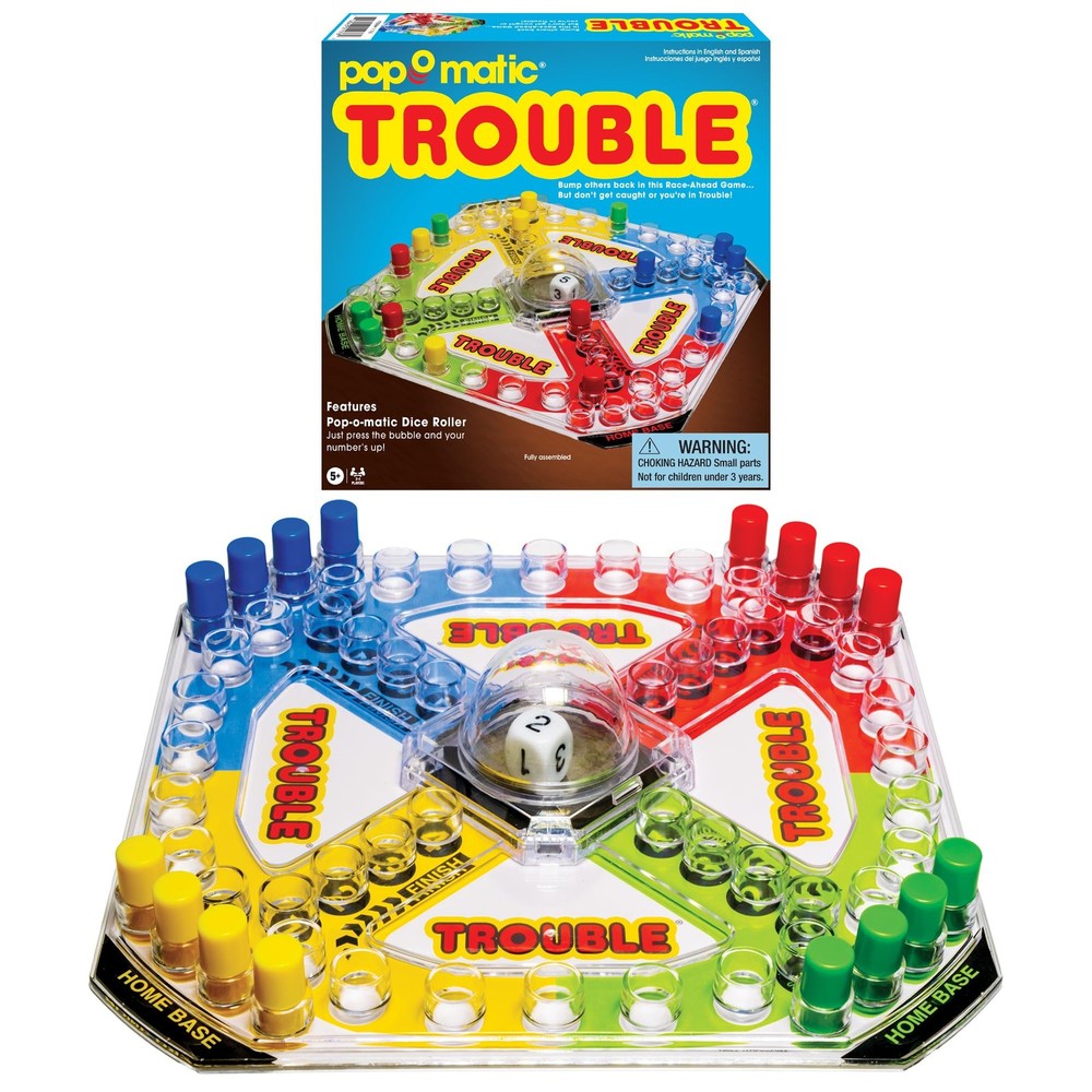 Classic Trouble Board Game Extra Wide Pop O Matic for Family Fun 2-4 Players