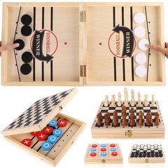 Sling Puck Game, Chess Checkers Game Set, 4 in 1 Folding Wooden Board Game, F…