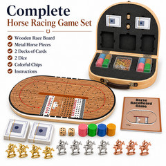 24.8in Wooden Horse Racing Board Game Foldable Large Race Track Set w Accessorie