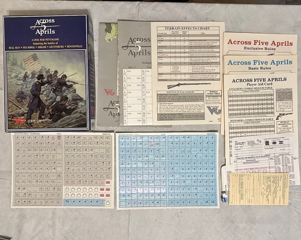 Across 5 Aprils Civil War Pentagame -Victory Games 100% COMPLETE & Unpunched