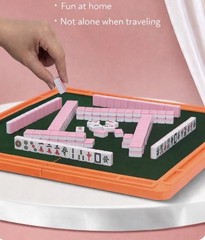 Portable Mahjong Set with Folding Table Mini Travel Game space saving Easy Carry
