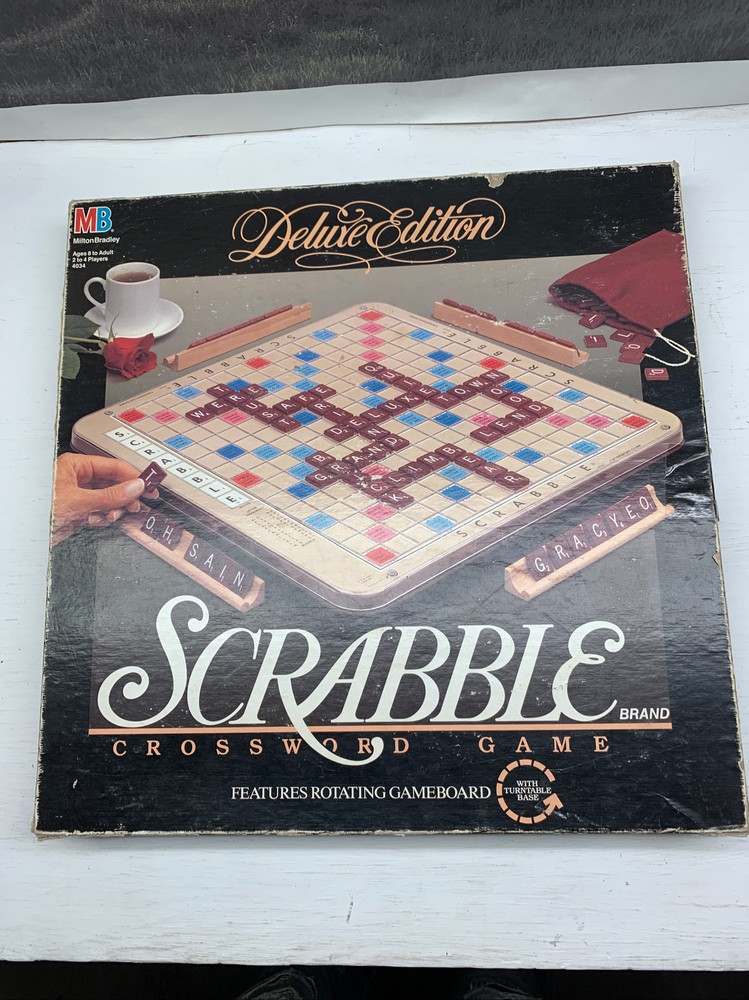 Scrabble Deluxe Edition Crossword Board Game Rotating Table- Incomplete Handmade