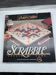 Scrabble Deluxe Edition Crossword Board Game Rotating Table- Incomplete Handmade