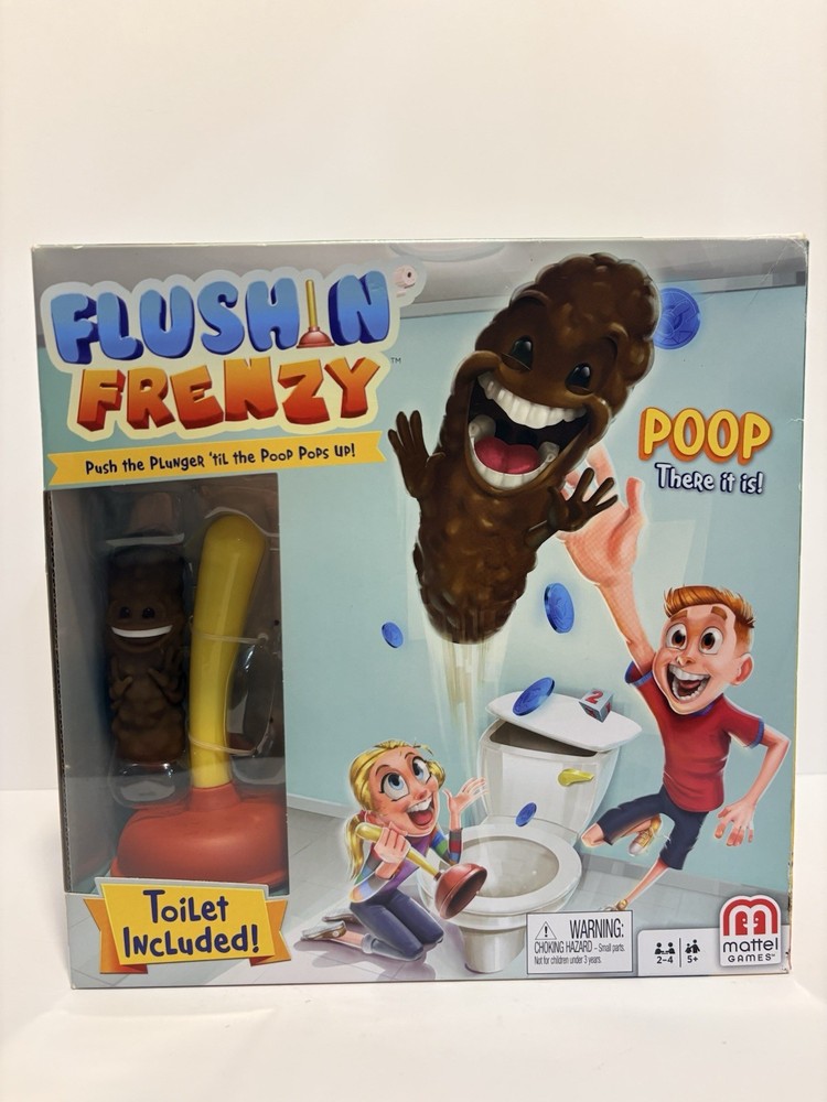 Weird “Flushin’ Frenzy” Board Game w/ Toilet Plunger and Happy Poop Gift Toy NEW