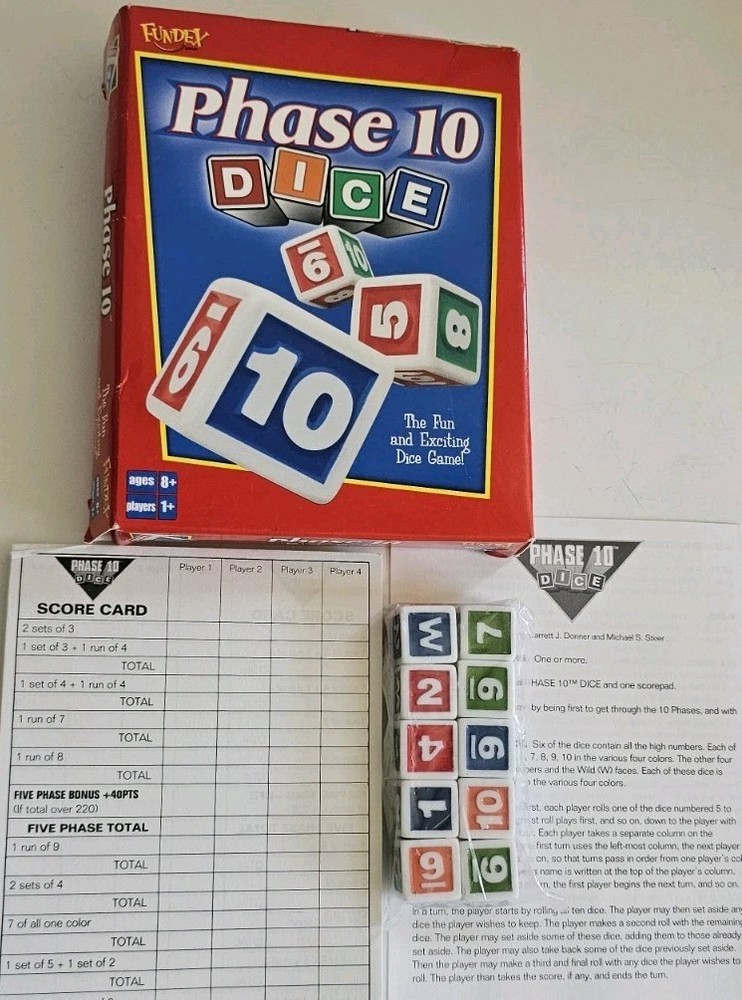 Phase 10 Dice Game – Red Box – 2001 Fundex Games – Open Box