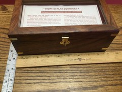 Wooden Domino Set with 28 Brass Inlay on 4″ x 1 7/8″ Tiles & Storage Box