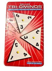 Deluxe Tri-Ominos Tin Classic Triangular Domino Game Pressman Toy 021853044423