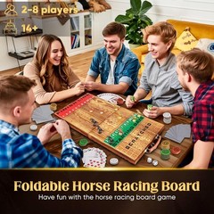 Horse Racing Game, Foldable Solid Wood Horse Games, Horse Race Board Game with 1