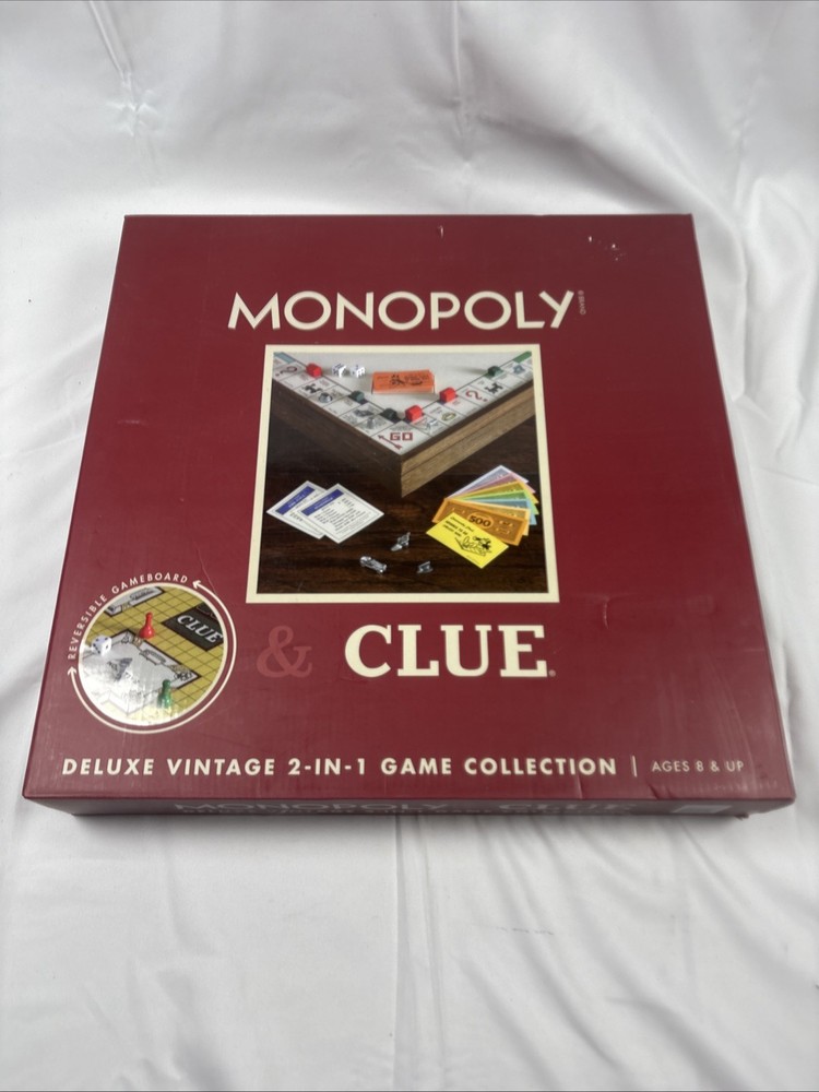 NEW! Monopoly & Clue 2 in 1 Deluxe Wooden Vintage Edition Wood Board Game Set