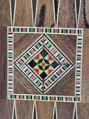 Lebanese Backgammon And Checker Board Set With Mother Of Pearl/Walnut Inlays