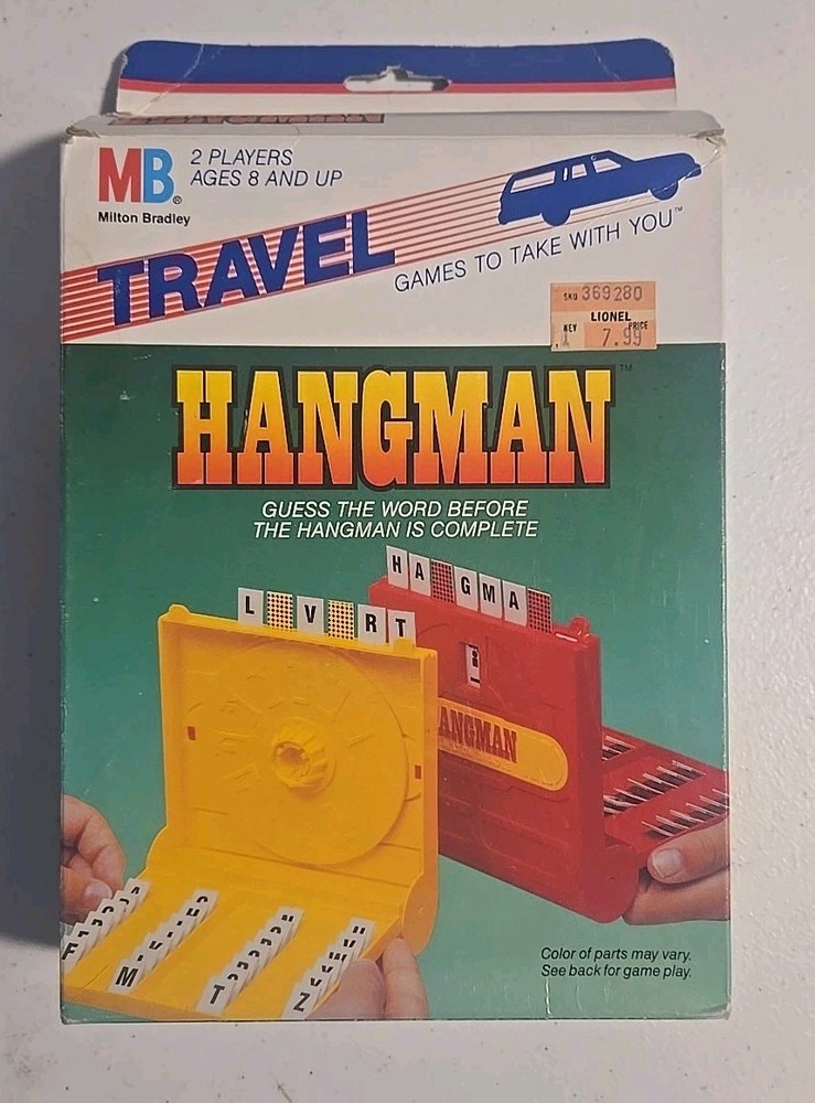 Vintage 1987 Milton Bradley TRAVEL HANGMAN Board Game Model 4812 Complete