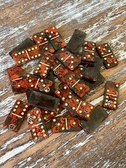 Old World Steampunk Resin Dominoes Game with Velvet Bag 28 pieces Handmade Gift